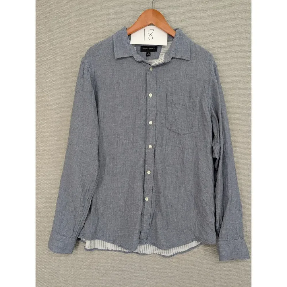 Banana Republic Mens Blue Cotton Untucked Fit Button Down Shirt Large -072618